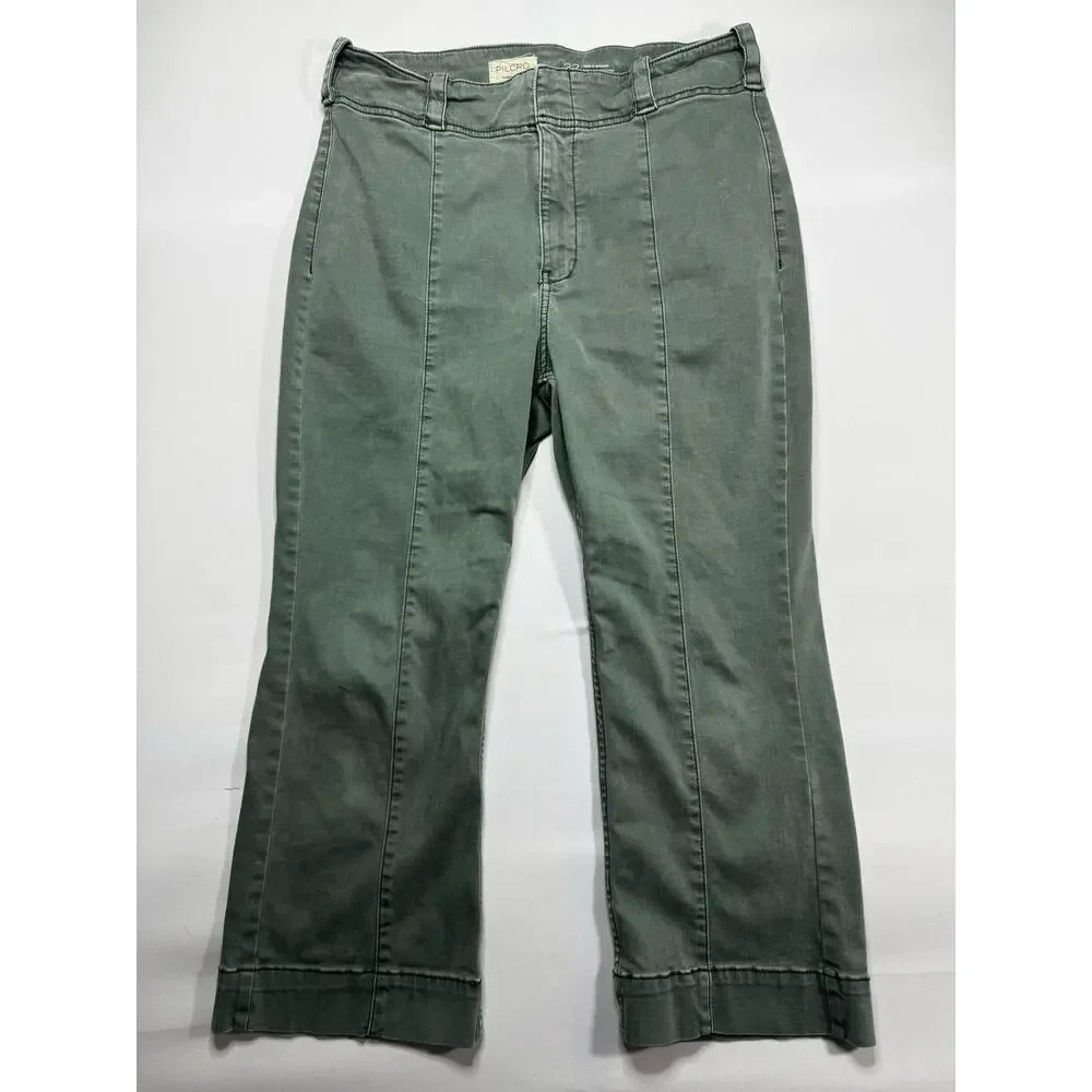Pilcro Women's Straight Leg Crop Army Green Pants - Size 32 (31x23) - Picture 1 of 7